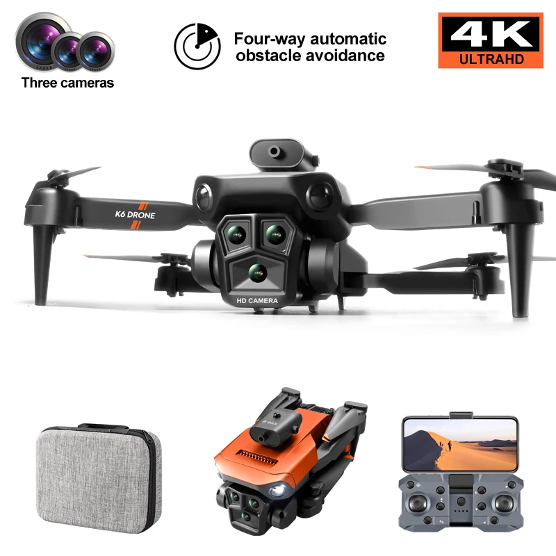 XKJ K6 MAX Upgrade Three Camera WiFi FPV with 4K ESC 3 Lens 360° Obstacle Avoidance Optical Flow Positioning Foldable RC Drone