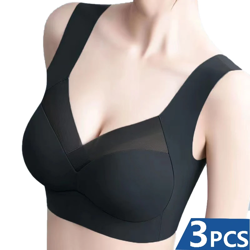 3PCS Seamless Bra Plus Size Backless Bras Push Up Women Wireless Bralette Woman Underwear Sports Unwired Bra Without Frame