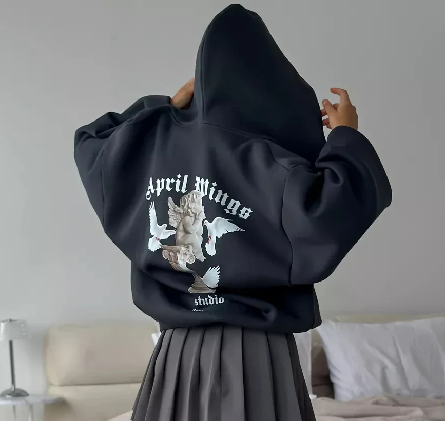 Bluza damska z nadrukiem anioła w stylu Y2K - Luźna, obszerna bluza z grafiką, streetwear Harajuku, Kpop, hip-hop, casualowy pulower