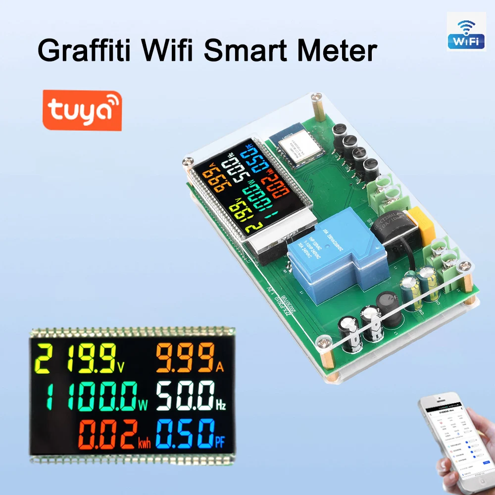 Tuya-Medidor de energía inteligente, dispositivo con WiFi, CA de 220V, Factor de potencia de corriente de voltaje, frecuencia eléctrica activa KWH, Monitor de kilovatios por hora