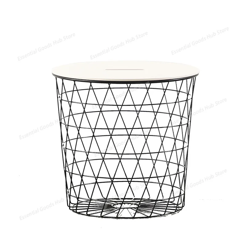 

Nordic Iron Side Table with Storage Basket - Narrow, Compact, Modern & Creative End Table for Small Living Room & Sofa