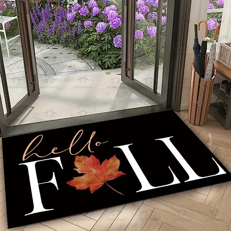 Hello Fall Maple Leaf Welcome Doormat, Flannel Non-slip Mat, Autumn Decor Entrance/kitchen/bathroom/terrace/balcony 40x60cm.