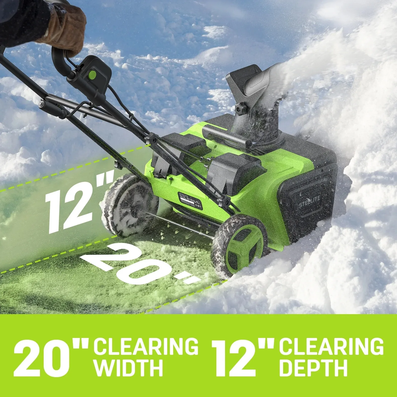 Deli 2x21V Cordless Snow Blower 20 Inch Brushless Snow Thrower with 2 Batteries and Charger for Lawn Patio