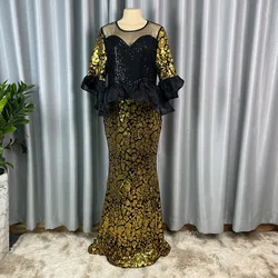 Dashiki African Clothing African Wedding Party Dresses for Women Elegant African Long Sleeve Sequin Evening Long Gowns Outfits