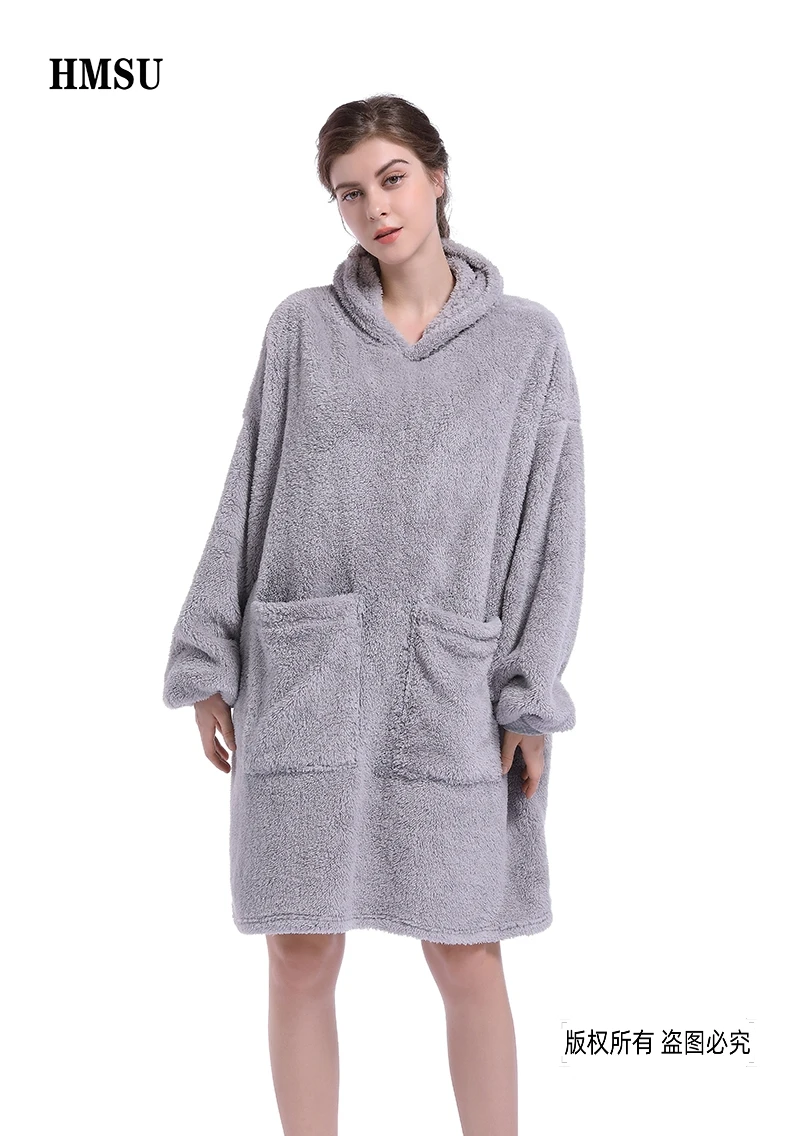 HMSU Übergroße Hoodie Decke Mit Ärmeln Sweatshirt Plaid Winter Fleece Hoody Frauen Tasche Weibliche Mit Kapuze Schweiß Oversize Femme