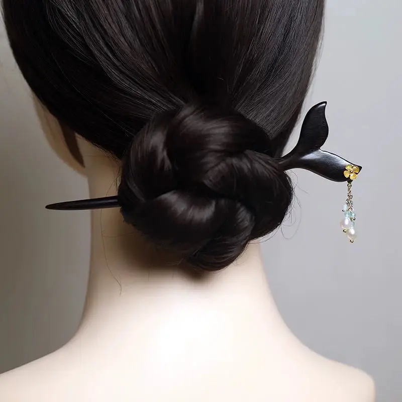 Classical Personality Ebony Fishtail Hairpin, Butterfly Shell Pearl Hairpin, Tea Suit, Horse Dress, Disc Hair Hairpin.