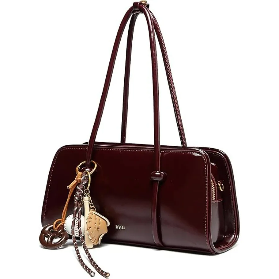 

AICase Women's Shoulder Bag with Brown Miu Design and Baseball Accessories Keychain, Travel Makeup Bag Tote Toiletry Spacious M