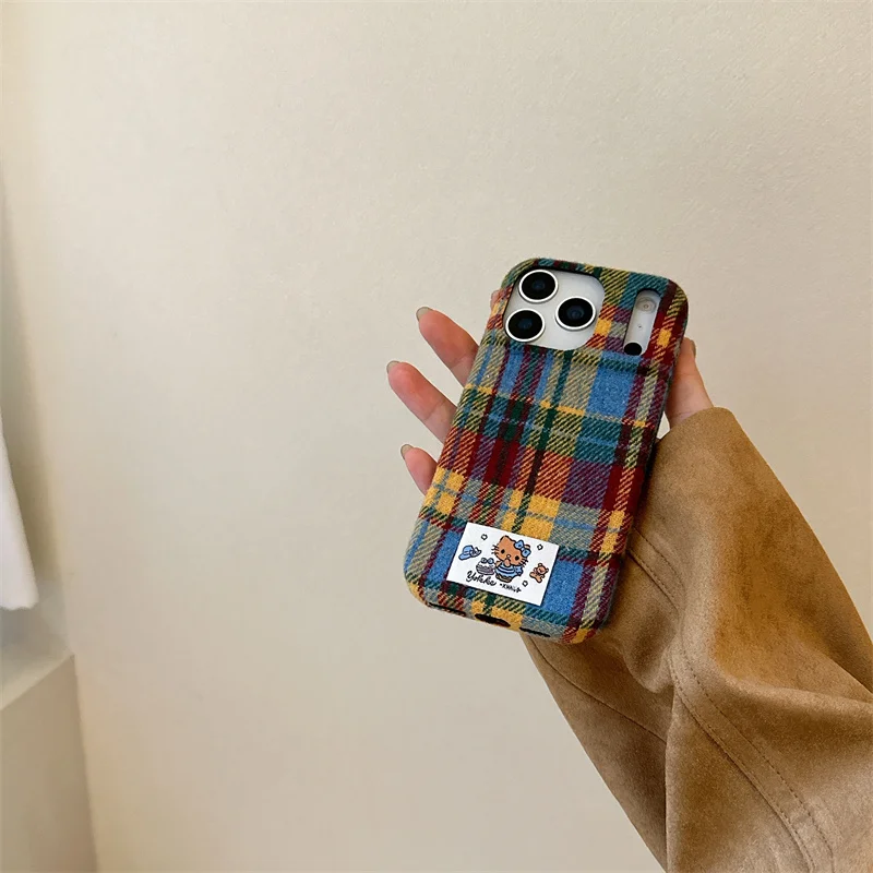 جديد الخريف الشتاء زغب الدافئة منقوشة نمط النسيج قضية الهاتف آيفون 16 برو 14 15 برو ماكس حالات غطاء ل أبل 15 14pro ماكس #6