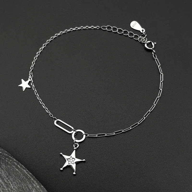 الكلاسيكية 925 فضة الساطع الزركون ستار أساور للنساء الفتيات موضة سلسلة اليد هدايا مجوهرات الزفاف الطرف #3