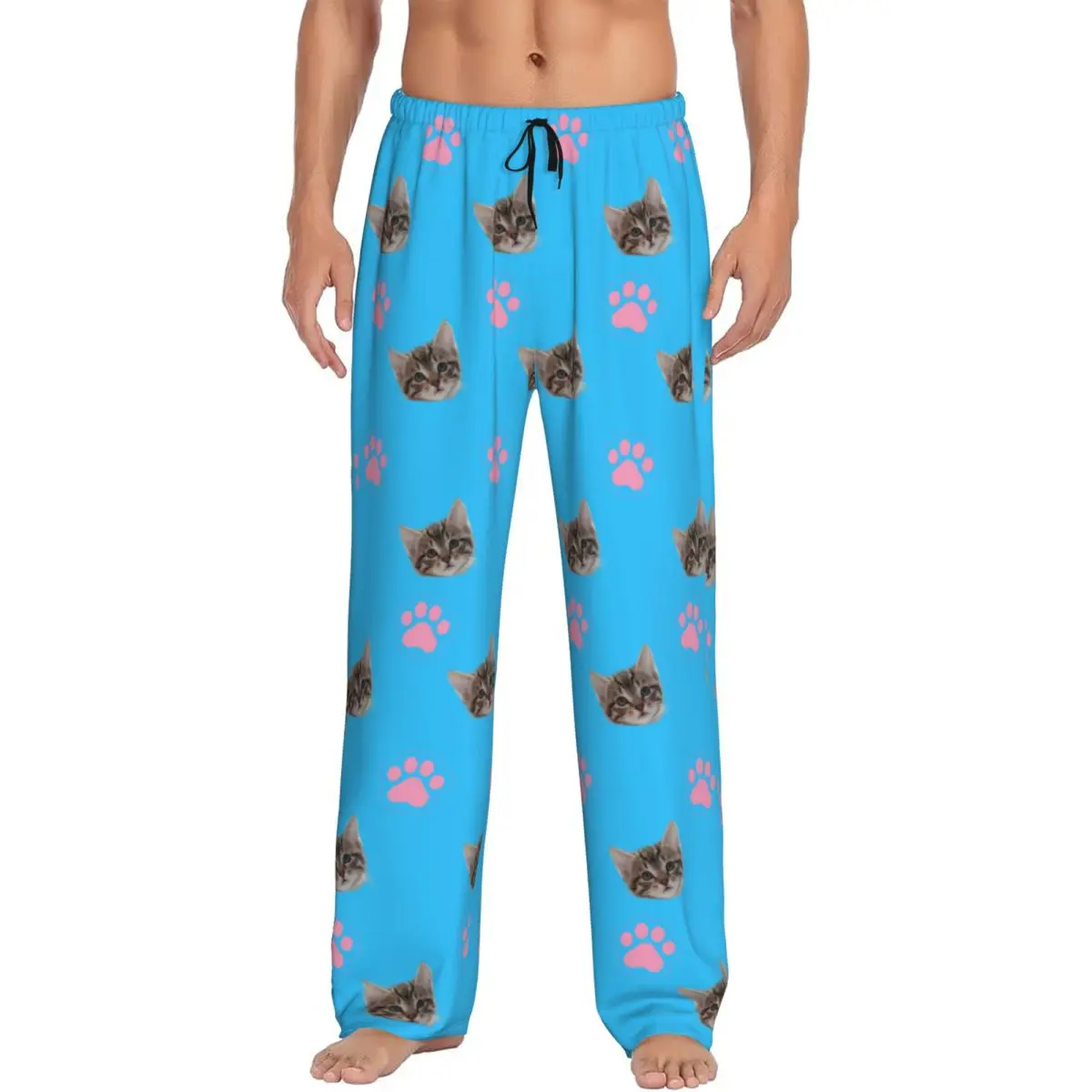 

Custom Print Men Personalized Pet Cat Face Pajamas Pajama Pants Sleepwear Sleep Lounge Bottoms with Pockets
