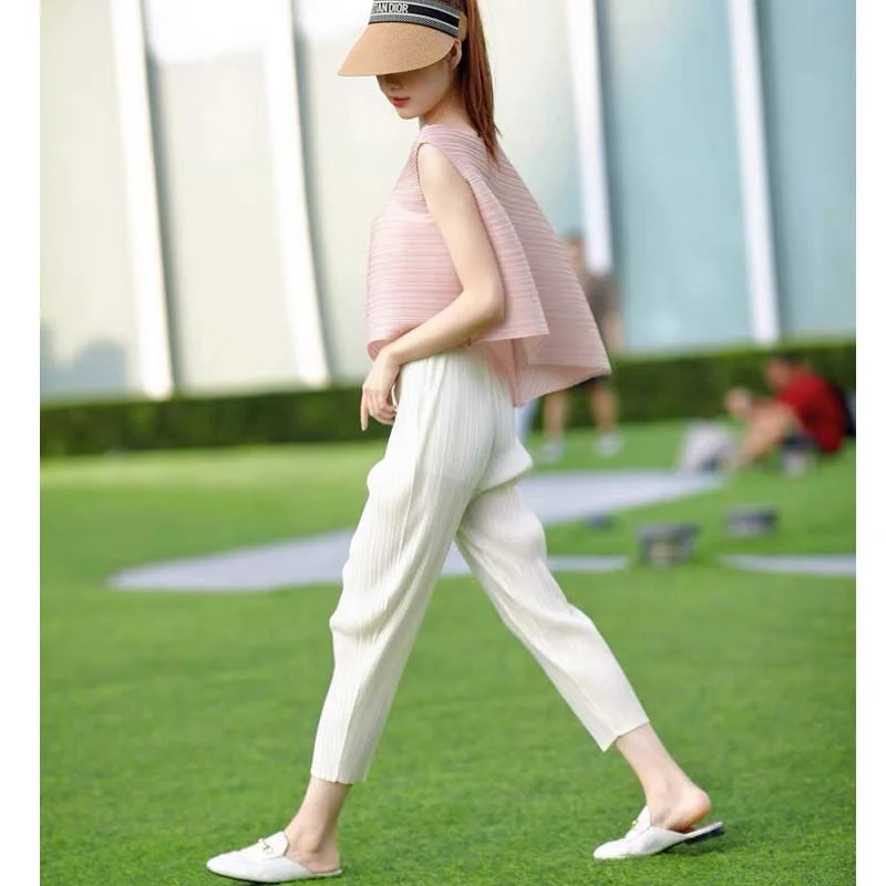 Women's Slimming Nine-Piece Pants Pleated Trousers Straight Leg Jeans Small Footed Cucumber Pants Grandmother Pants