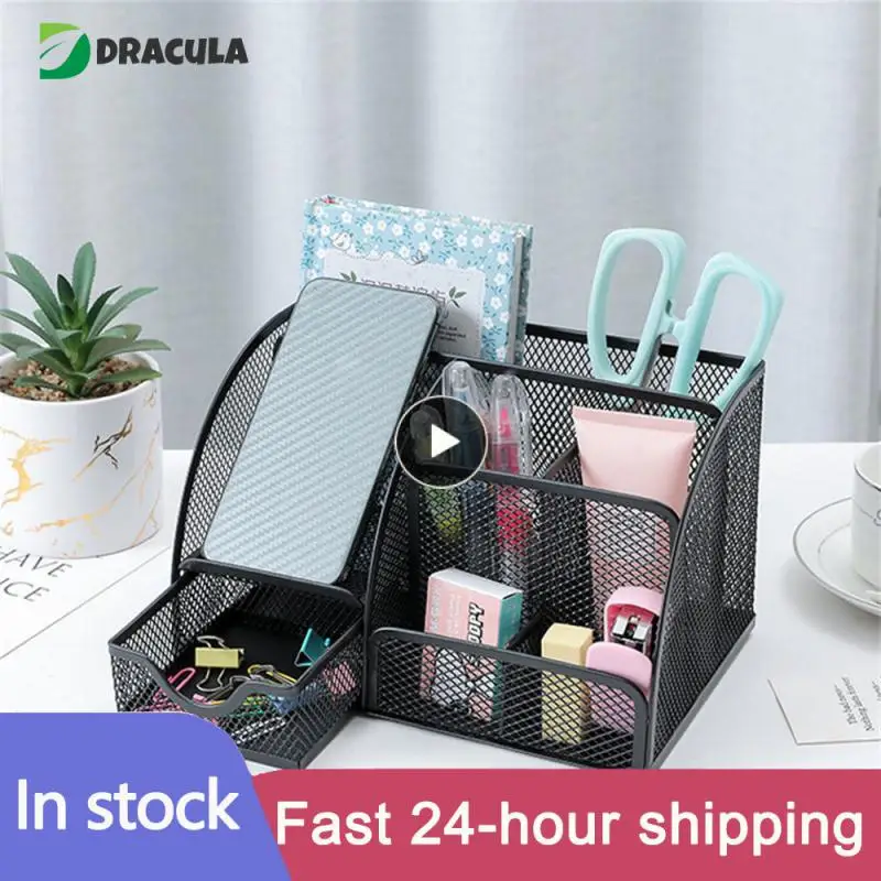 

Multifunction Mesh Pen Holder 4/6 Slot with Drawer Pencil Desk Organizer School Home Mesh Pen Pencil Holders Desk Organizers