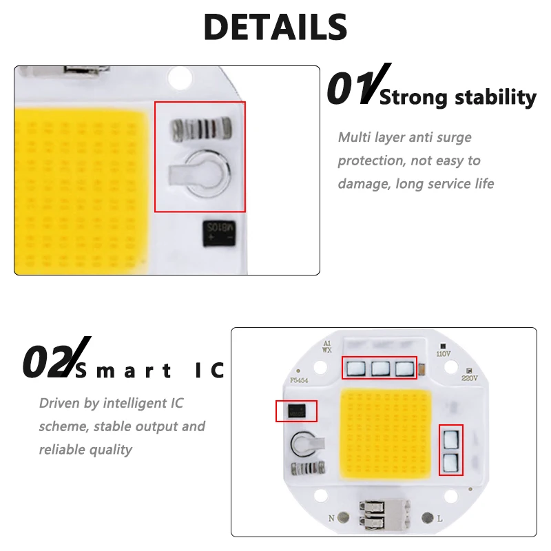 Welding Free 50W 30W 20W COB LED Chip for Spotlight Floodlight Plant Growth Lamp AC 220V 110V Integrated Light Beads Aluminum