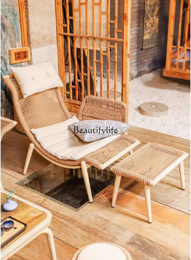 

Outdoor Sofa Combination Rattan Waterproof and Sun Protection Rattan Chair Courtyard Outdoor Recliner