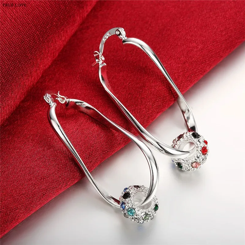 

925 Sterling Silver Earrings for Woman Charm Colorful Crystal Beads Drop Earring Fashion Jewelry Lady Party Christmas Gifts