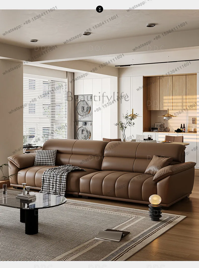 FG Italian minimalist all-leather sofa new living room piano keys first layer cowhide sofa