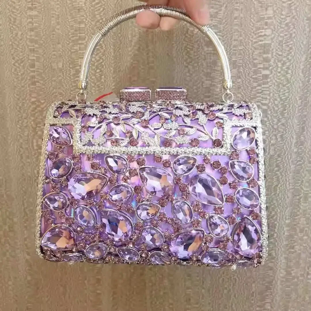 

Luxury Wedding Party Rhinestone Clutch Bag Bride Crystal Evening Bags Silver Purple Diamond Handbag Women Handbags Purse