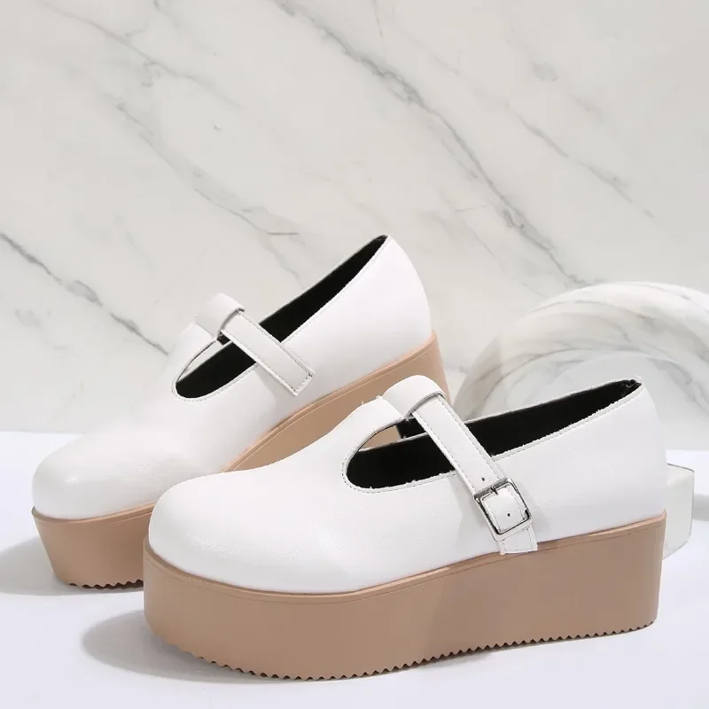 

Women's Loafers Platform Sole Wedge Heel One-line Buckle Large Size Shoes Women Leisure Office Fashion Roman Zapatillas De Mujer