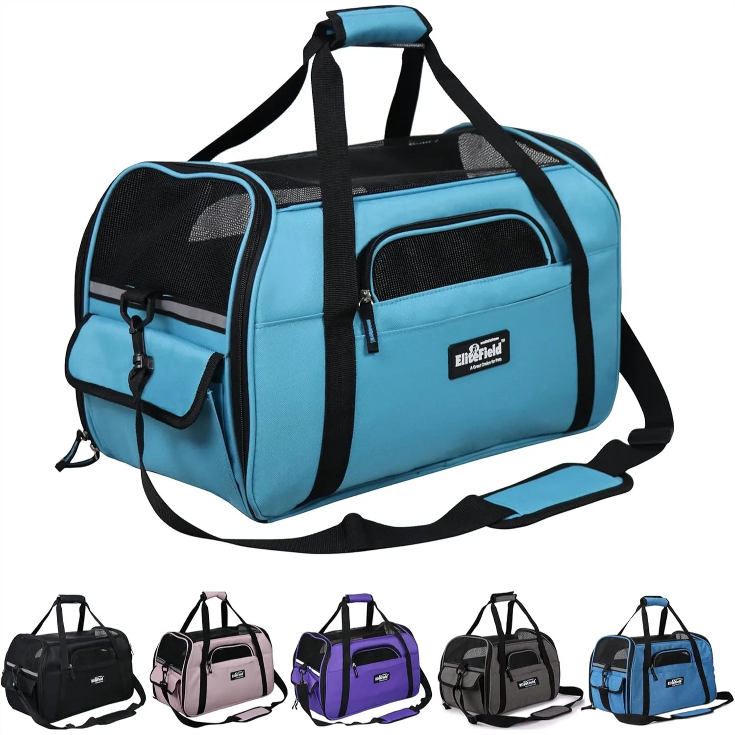 

Soft Sided Pet Carrier, Airline Approved for Cats & Small Dogs, Large 19"L x 10"W x 13"H, Sky Blue