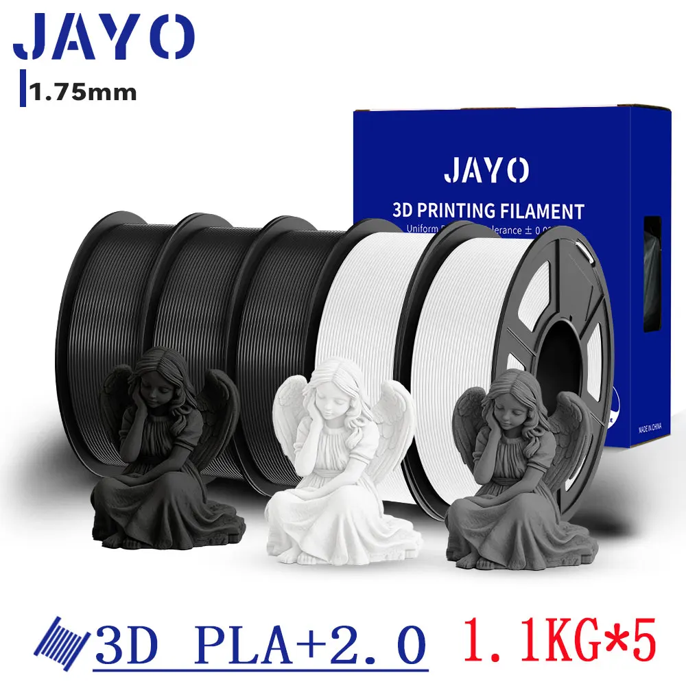 

JAYO 2.0 PLA Plus 3D Filament 1.75MM Upgrade PLA + 3D Printer Filament 5 Rolls Neatly Wound 3D Printing Filament High Toughness