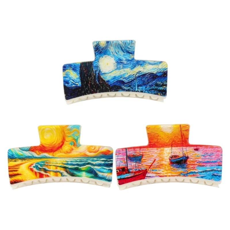 

Набор из 3 квадратных заколок для волос с рисунком маслом, очаровательный головной убор, коготь для волос