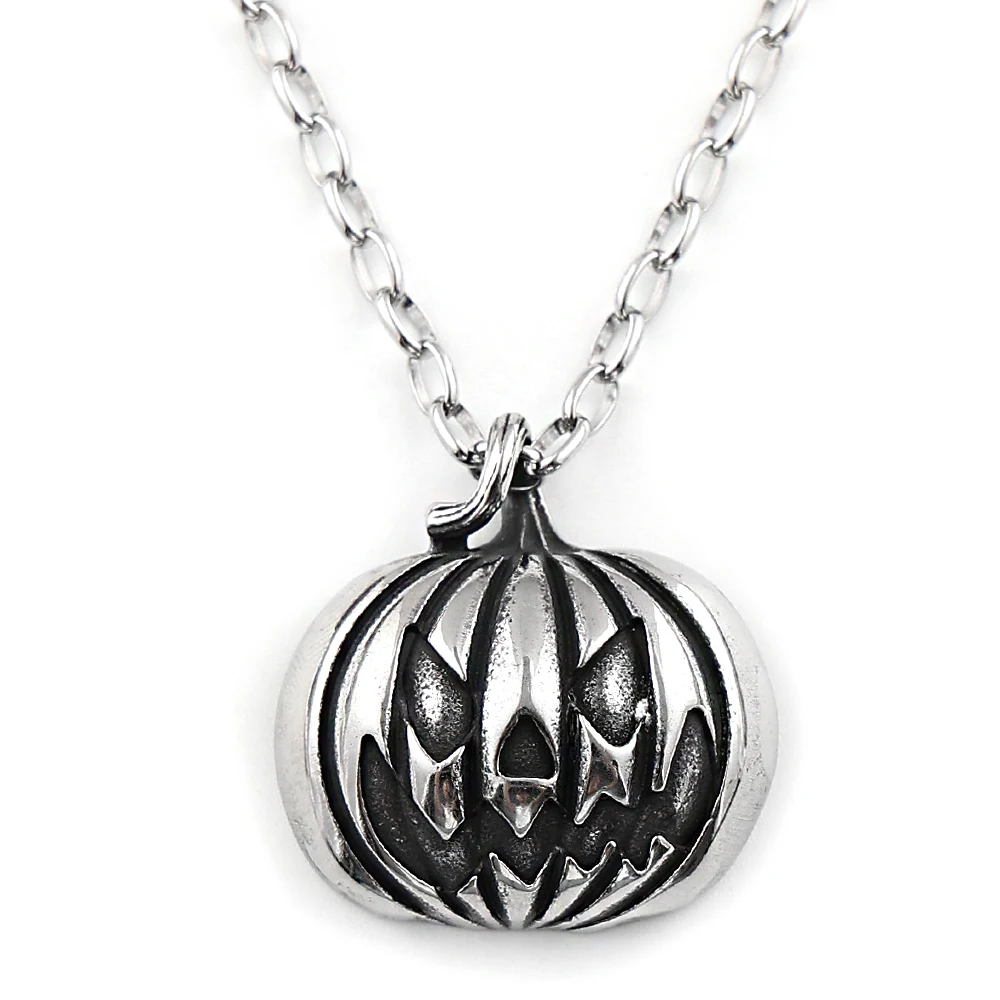 Punk Stainless Steel Pumpkin Lantern Pendant Necklace For Men Women Silver Color Jack-O-Lantern Halloween Chain Jewelry Gift