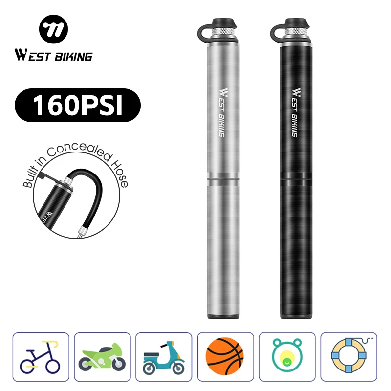 WEST BIKING Bike Pump 160PSI Schrader Presta Valve Bicyle Pump Portable Air Inflator Aluminum Alloy Cycling Pump Accessories