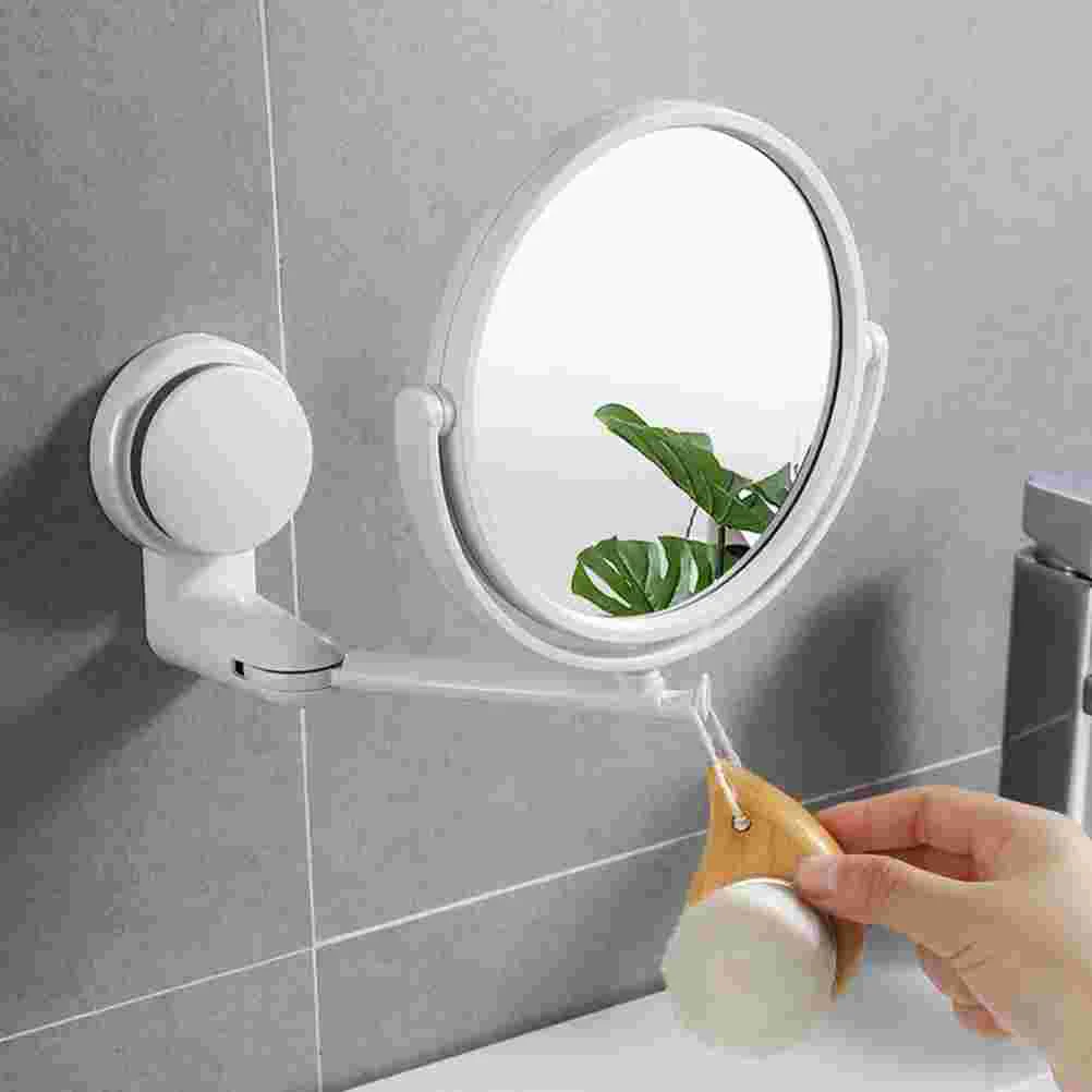 Specchio cosmetico da parete in stile semplice pieghevole regolabile con ventosa creativa senza perforazione per il bagno