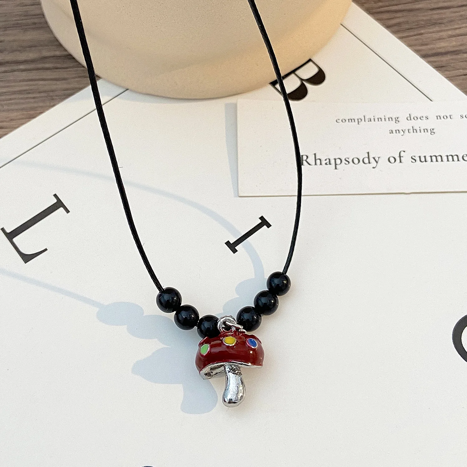 New Fashion Colored Dripping Glaze Mushroom Pendant Necklace for Wonen Pull Rope Charm Collarbone Chain Party Jewerly Gifts