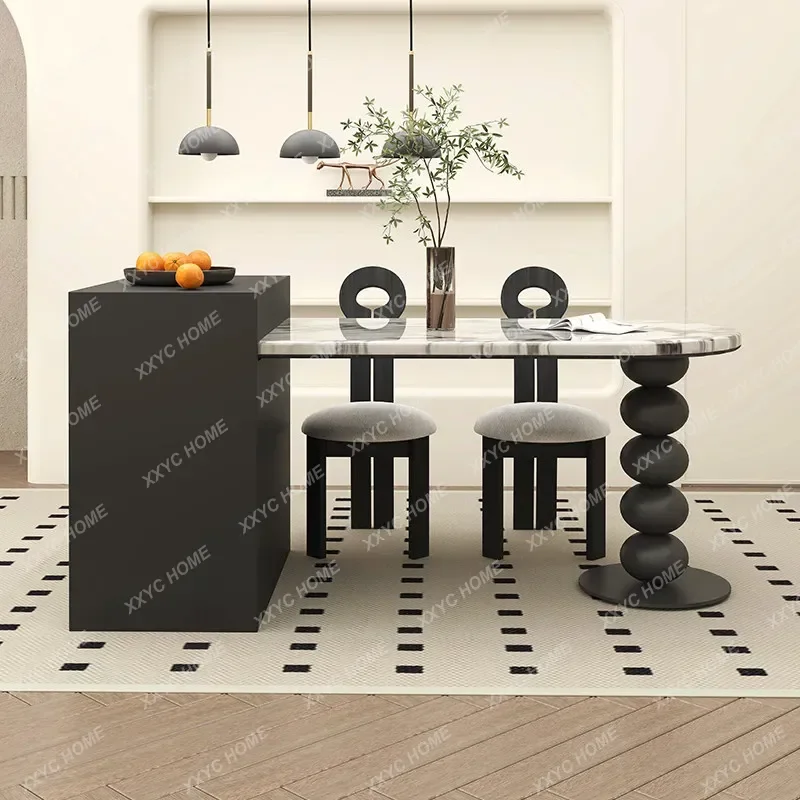 XX Retro Marble Extendable Dining Table Foldable Home Luxury Cream Style Adjustable Island Table