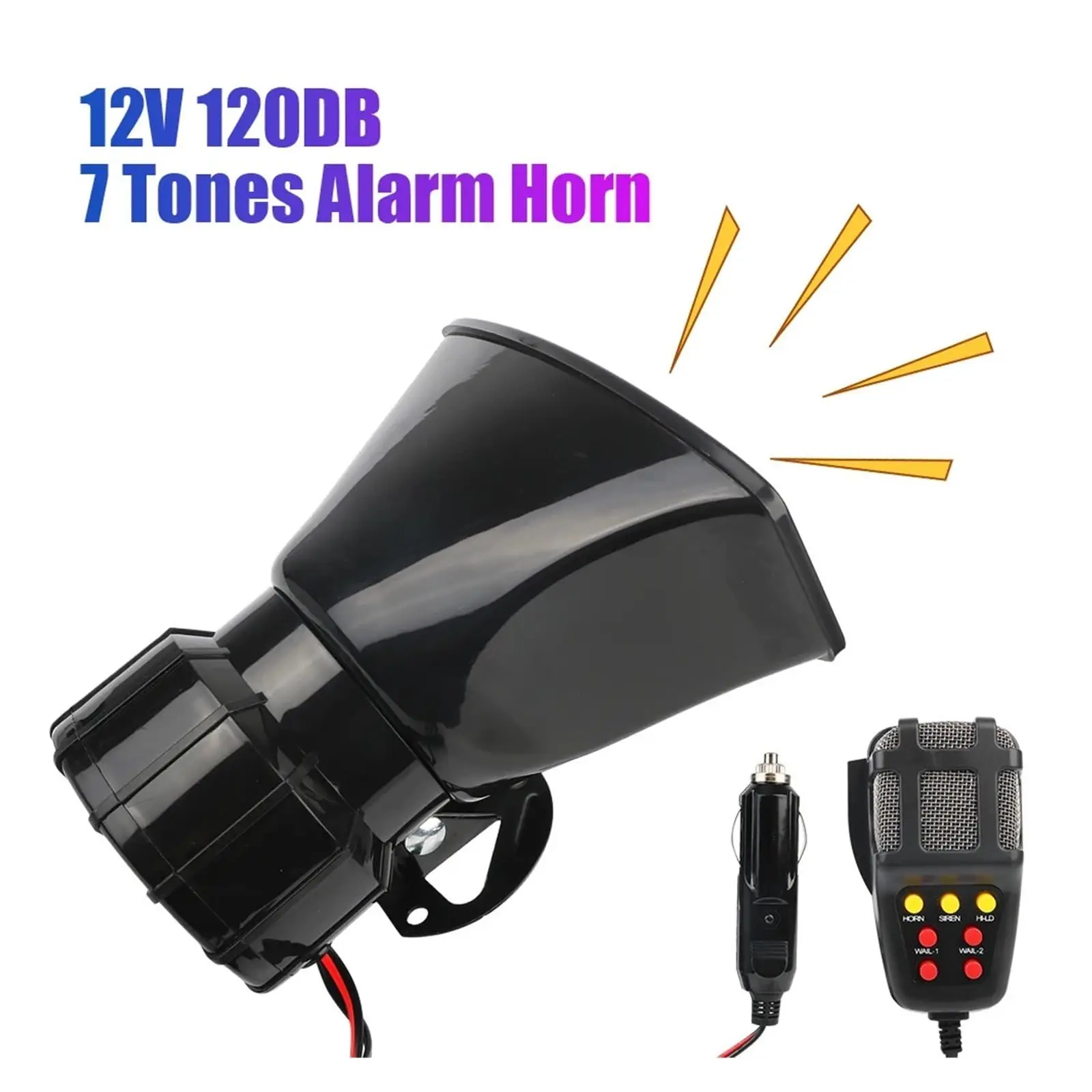 Juego de Bocinas para Auto de 120dB, 12V 100W, Sirena de Policía, Megáfono con Múltiples Tonos y Claxon para Vehículos