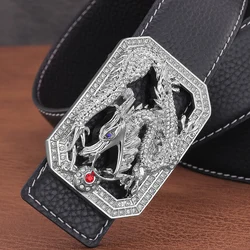 Hebilla lisa de dragón chino para hombre, cinturón de cuero genuino, diseño de lujo, Ceinture de alta calidad