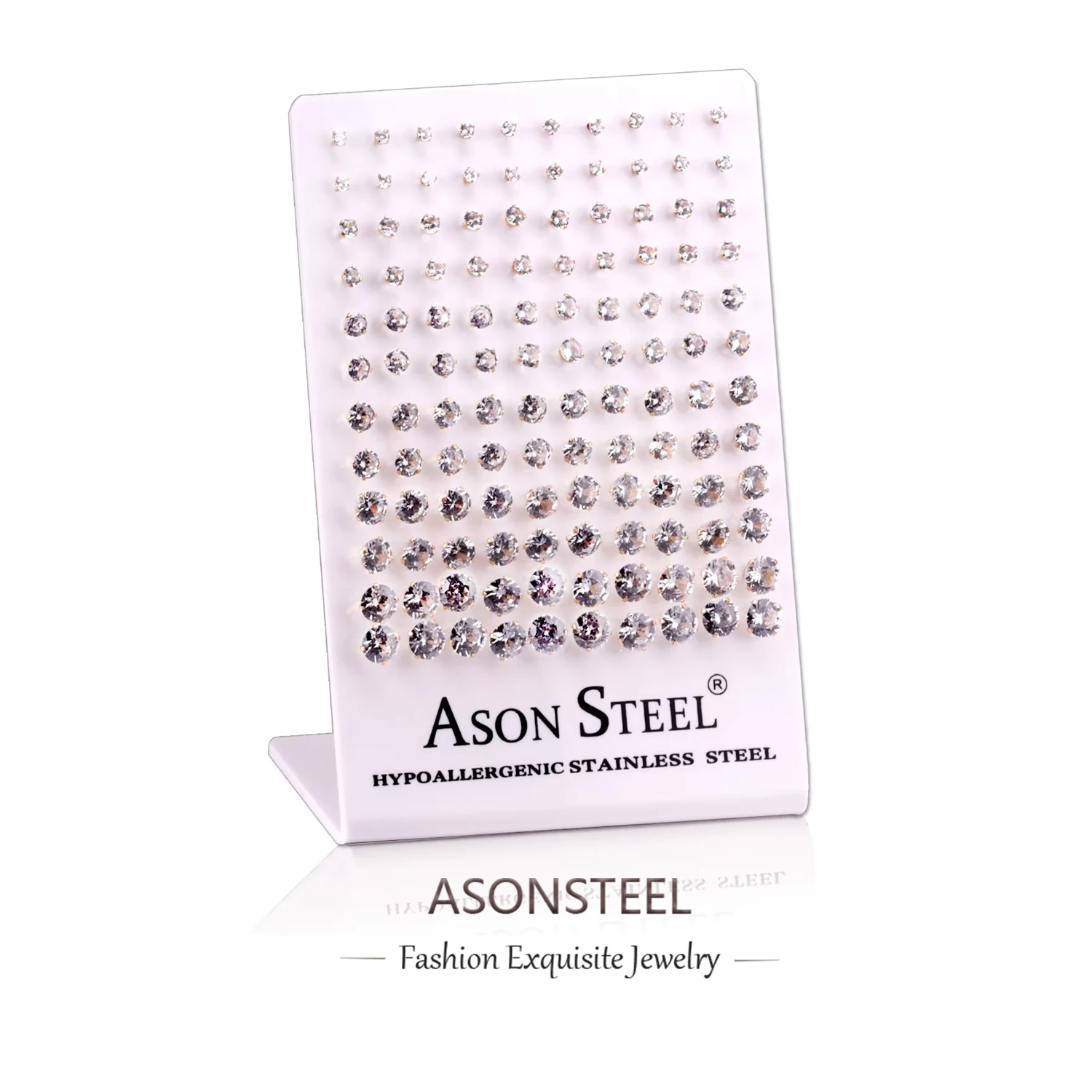 ASONSTEEL 60pairs/Lot Round Cubic Zirconia Piercing Stud Earrings Gold Color Stainless Steel Wholesale Dealer Women Girl Jewelry