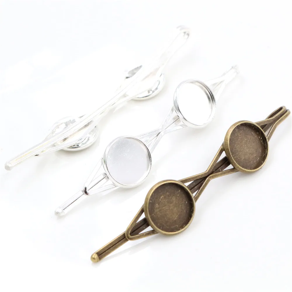 12mm 10pcs Two Cameo High Quality Bronze and Silver Plated Copper Material Hair Clips Hairpin Base Setting Cabochon Cameo