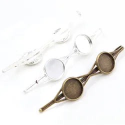 12mm 10pcs Two Cameo High Quality Bronze and Silver Plated Copper Material Hair Clips Hairpin Base Setting Cabochon Cameo