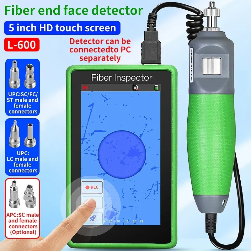 AUA-600 Sonda video in fibra di ispezione Microscopio Fibra ottica End Face Detector Display Strumento di pulizia ottica UPC o APC