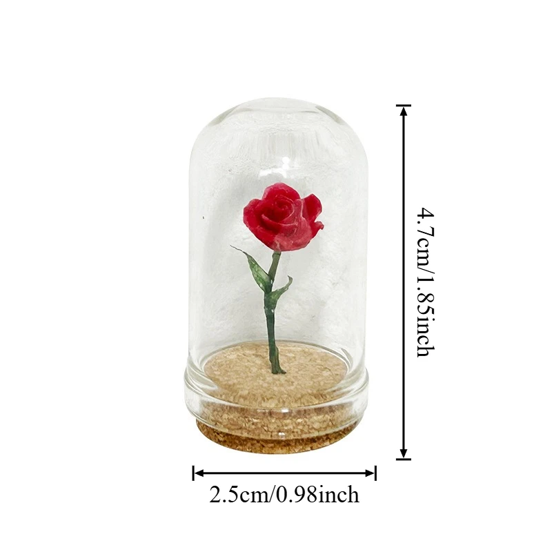 1/5 PCS Rose Under Glass Cloche – 1:12 Miniature for Dollhouse, Fairy Garden Paths & Micro Landscapes, Mini Simulation Models