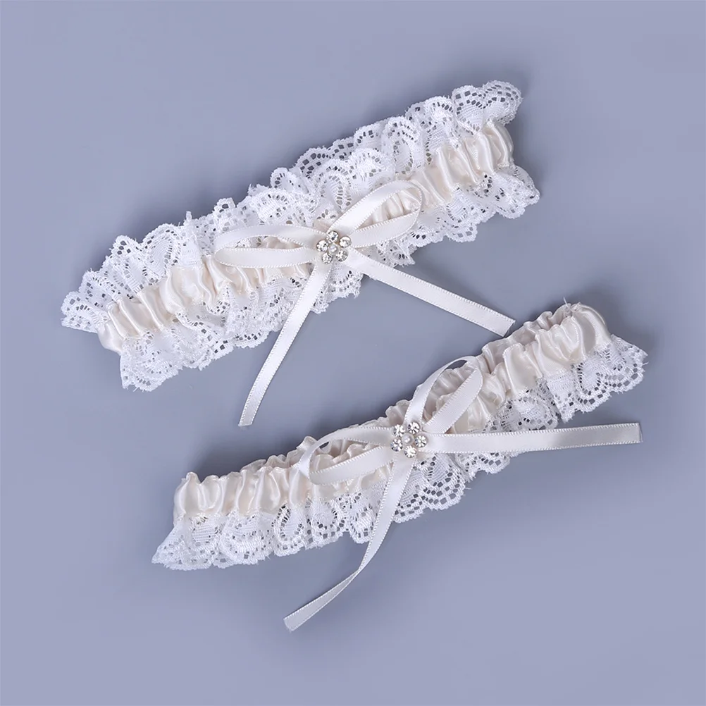 

2Pcs Wedding Lace Leg Bands Bridal Pearl Rhinestone Stretch Thigh Garters Suitable Thigh Circumference 60Cm Bride Leg Bands