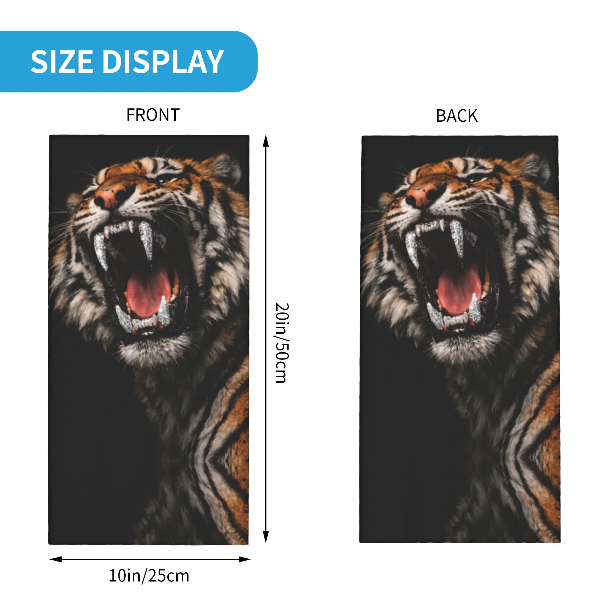 1 PC Roaring Tiger With Crystal Diamond Fangs Portrait Print Bandana Gaiter Club Wrap Scarf Multi-use  AdultWinter Neckerchief