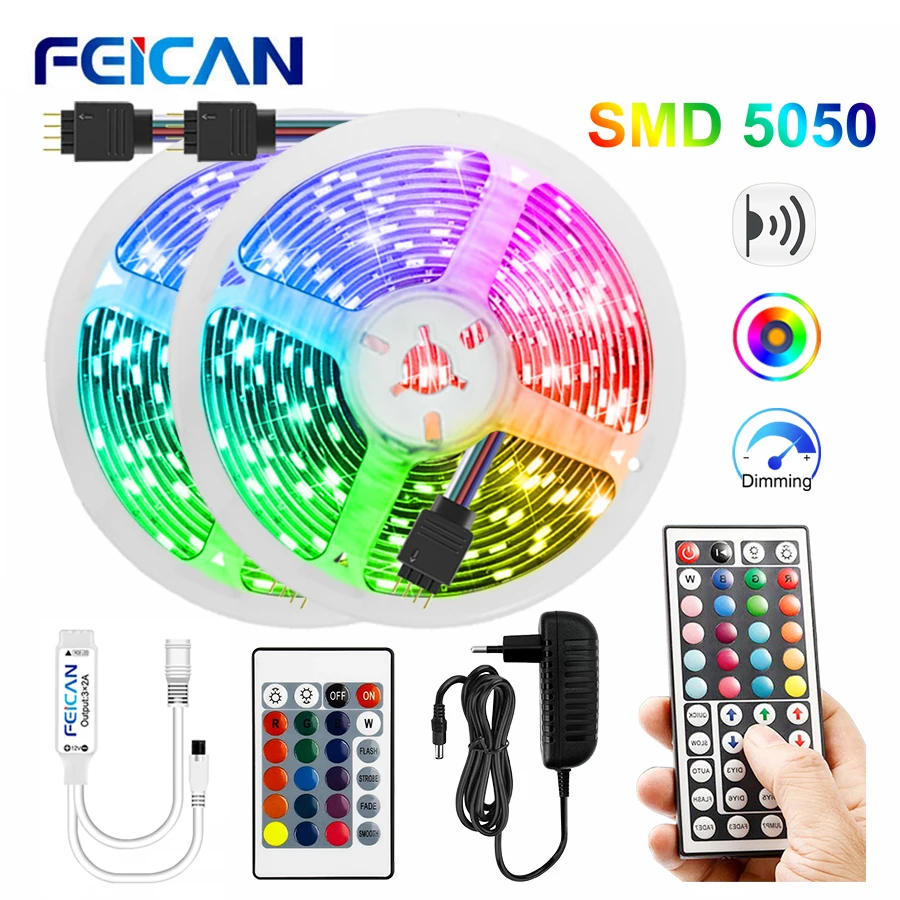 LED Strip Lights RGB 5050 2835 Infrared Control Not Waterproof Flexible Tape TV Backlight Room Home Party Decoration Luces Led