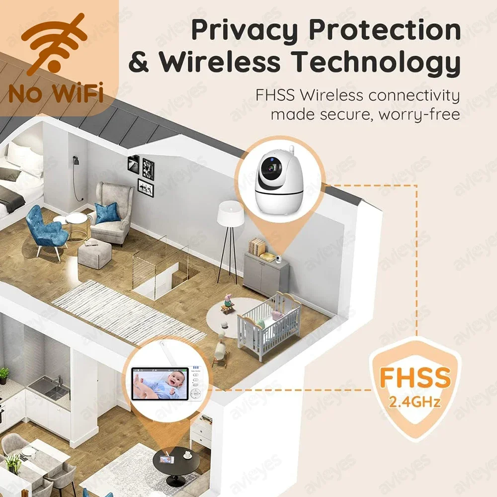 5 Inch Video Baby Monitor with Pan Tilt Zoom Babyphone Camera Bebe Nanny Monitors2-Way Audio Night Vision Babysitter with Stand