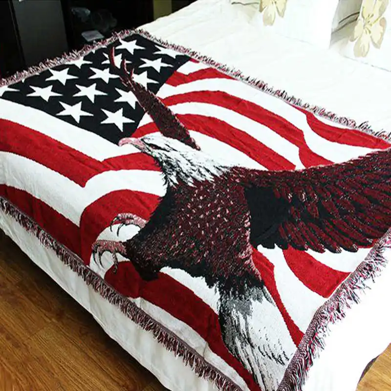 American Throw Blanket Knitted Sofa Chair Couch Bed 130x180cm Flag And Eagle Design Warm Cotton Quilt For Home Travel Office Car