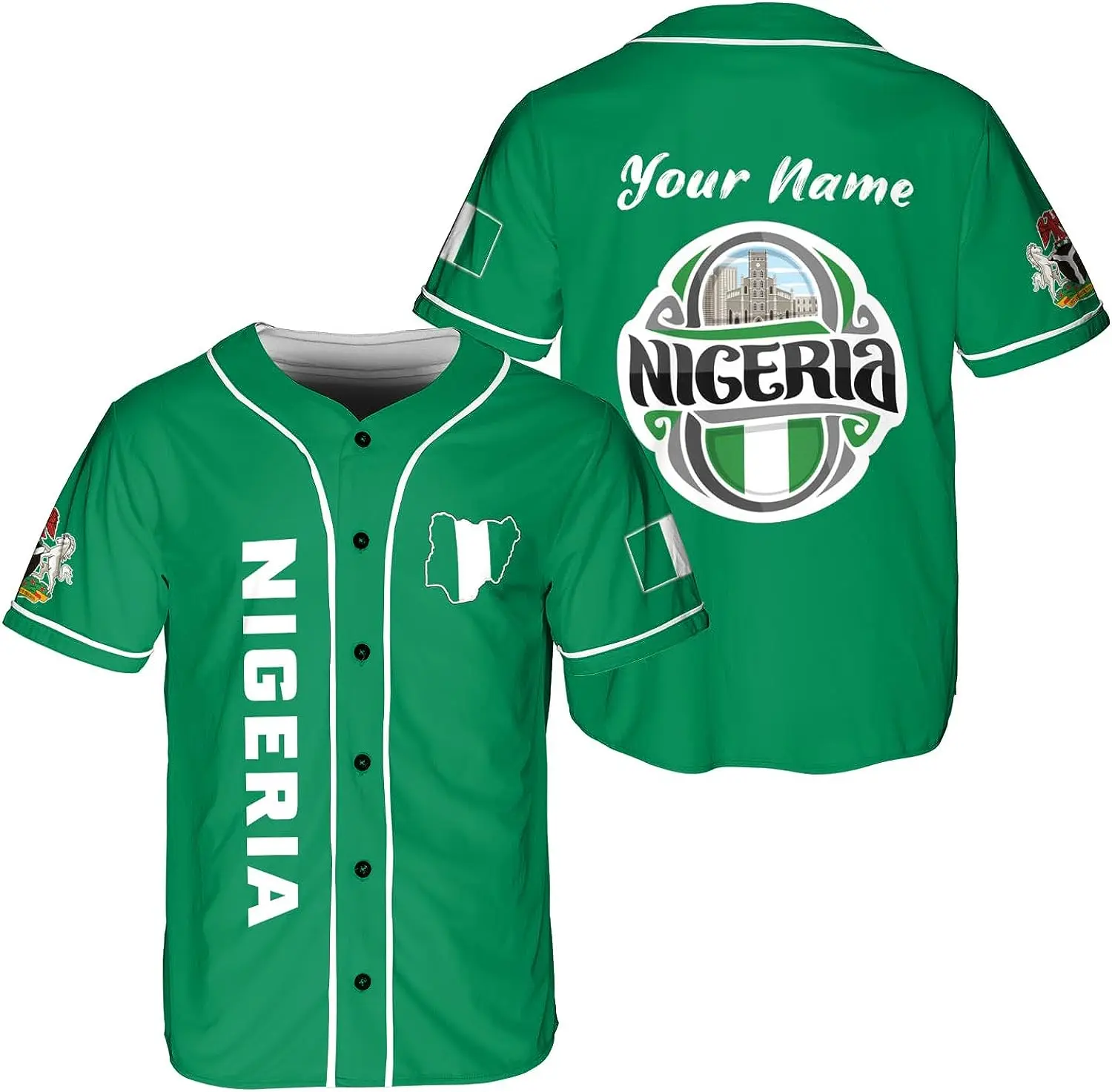 Custom Name Nigeria Flag Badge Baseball Jersey Men's Women's Short Sleeve Jersey Men's Streetwear Short Sleeve Sports T-shirt