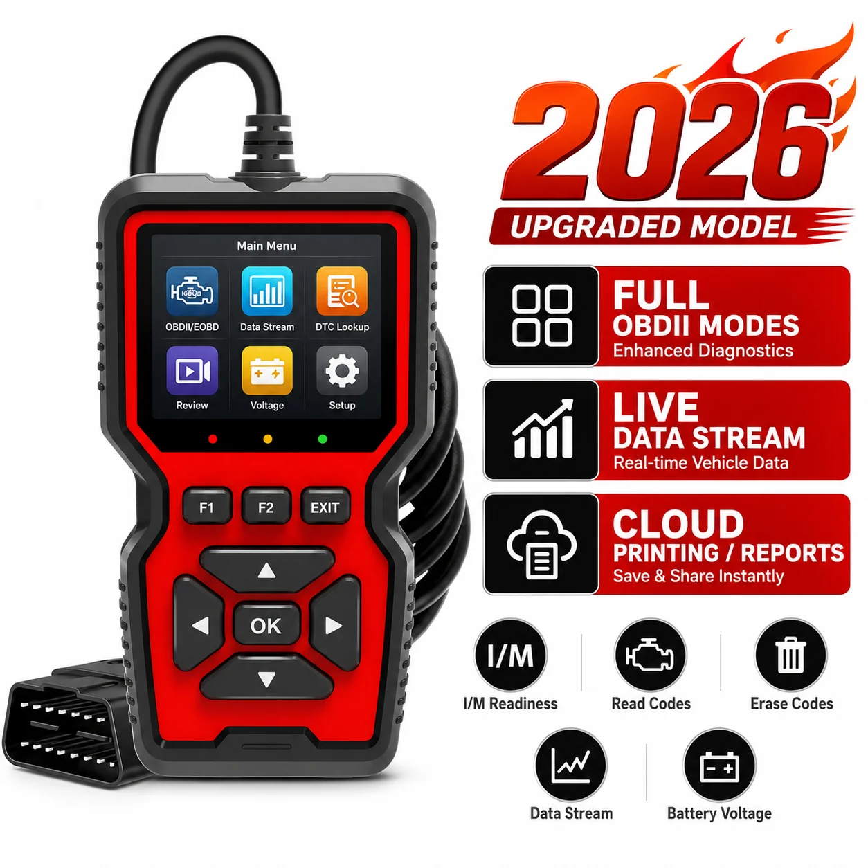 Scanner de Diagnóstico OBD2 Profissional V519, Leitor de Códigos em Tempo Real, Ferramenta de Verificação de Luz de Avaria do Motor para Todos os Carros OBDII desde 2003