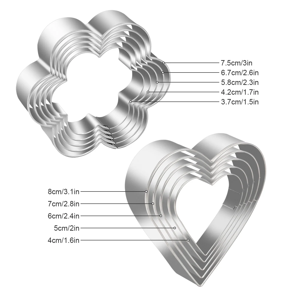 10Pcs Set Stainless Steel heart-shaped Cookie Cutter Bread Mould Sugar Biscuit Press Stamp Embosser DIY Fondant Cake Baking Kids