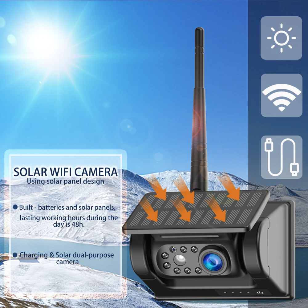 Airow auto Magnetic Solar Energy Dash Cam Security Backup Dvr System Wireless Wifi Solar Powered Car Camera for Truck Rv Trailer