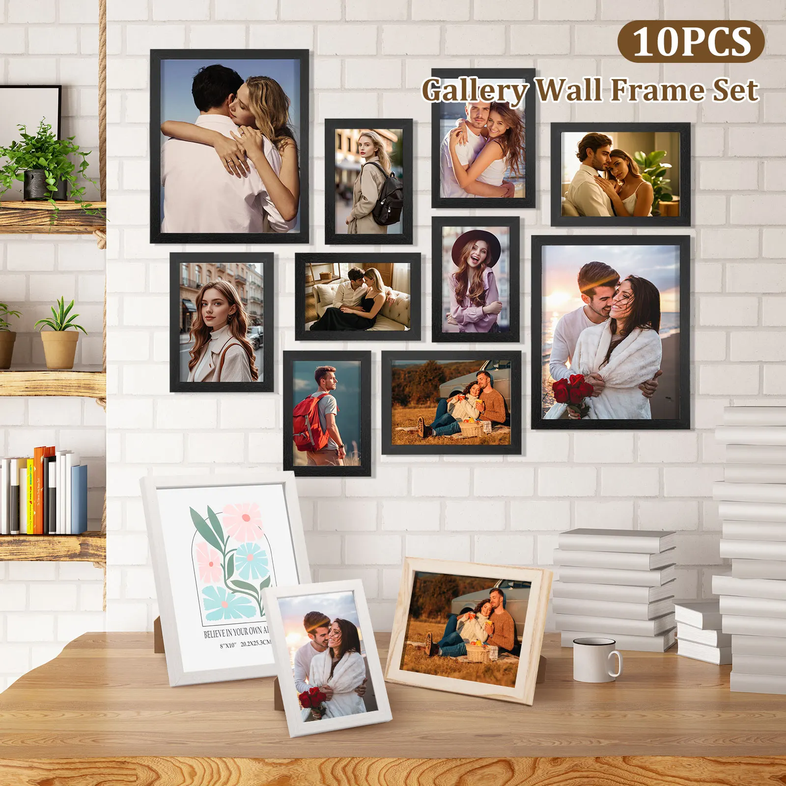 10Pack Wall Gallery Photo Frames Photo Display Hanging Holder Pictures Frame Table Top Wall Mounting Frames Commemorative Gift