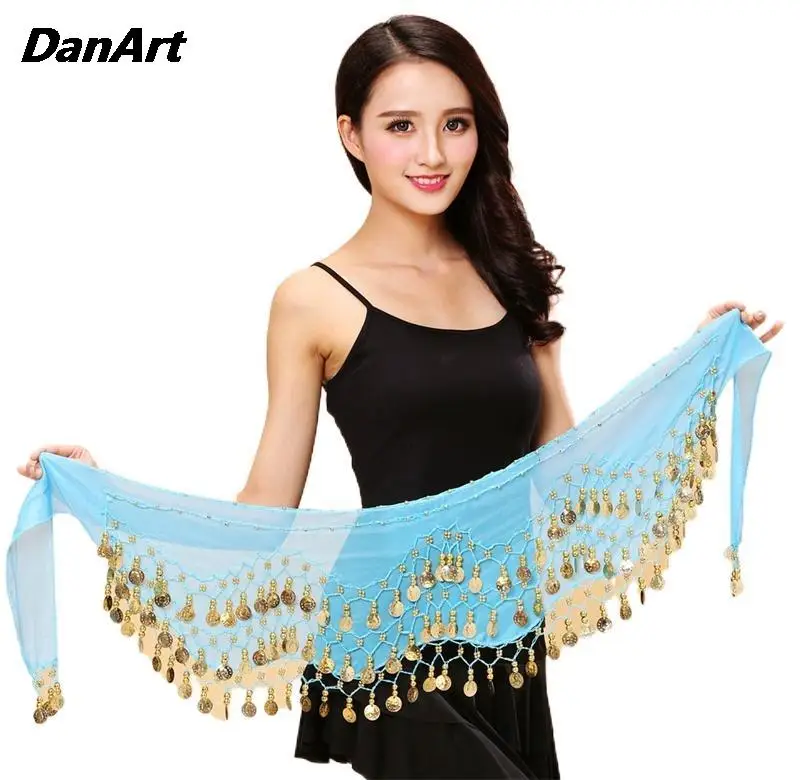 Vrouwen Dansen Hippe Sjaal Rok Buikdans Tailleketting 128 Munt Volwassen Yoga Indian Dance Performance Praktijk Taille Sjaal Rok 