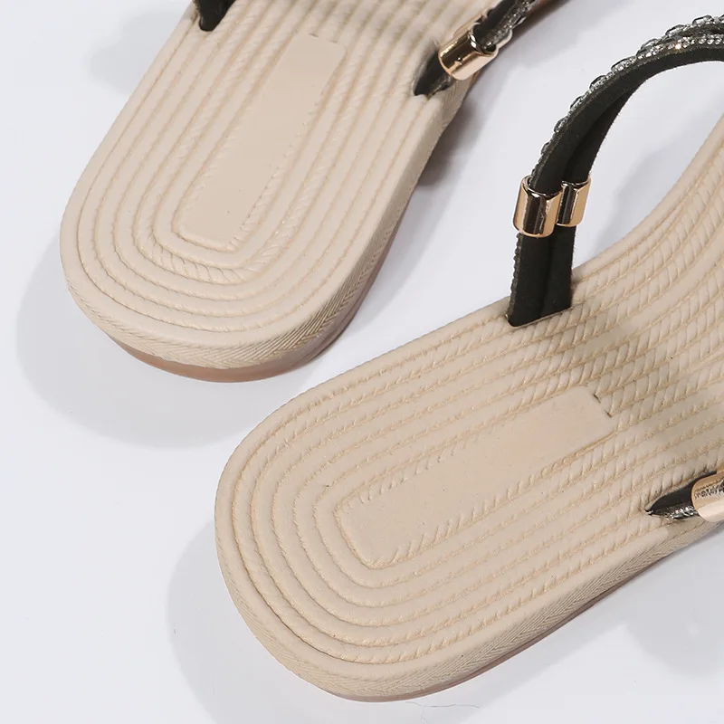 Zapatos Mujer Crystal Gladiator Women Sandals Summer Clip Toe Flat Heels Beach Slippers Woman Slides Plus Size 35 43 Sandals