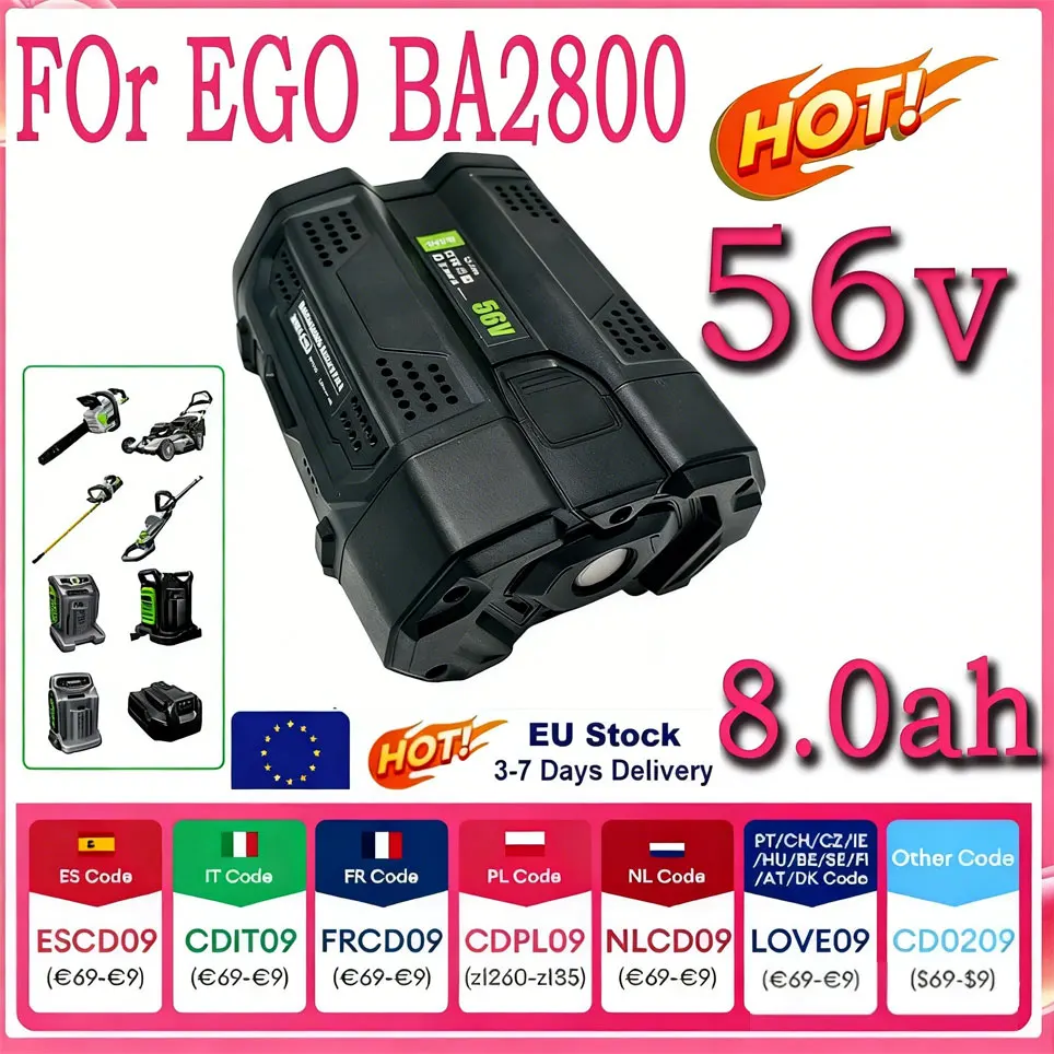 🤼 Batterie de remplacement pour EGO BA2800, 56V, 8000mAh, Compatible avec EGO BA2800T BA4200 BA4200T BA1400 BA1400T BA5600T BA2240 BA1120